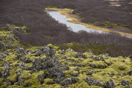 航拍苔原河谷风光
