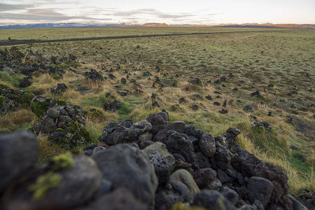 前景岩石特写与远景草原交融