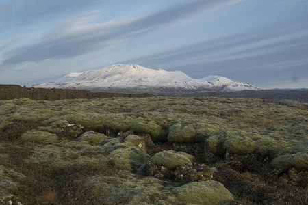 雪峰之下，绿苔覆岩
