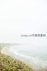 薄雾笼罩的静谧海岸线