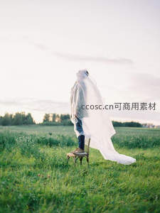 白纱覆面人立田野木椅之上