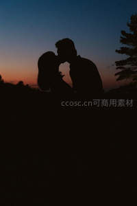 暮色剪影恋人相拥，爱意如霞光温柔弥漫