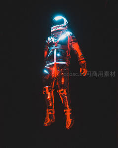 霓虹光影中的悬浮宇航员