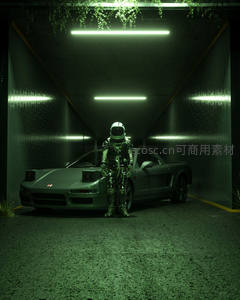 绿光隧道中宇航员与跑车的未来邂逅