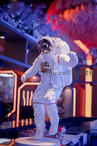 霓虹灯光下的宇航员模型