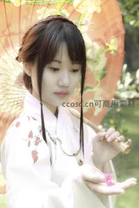 白衣少女手持花伞凝视花瓣