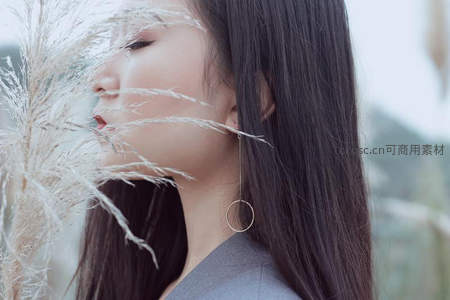 芦苇轻拂面颊，侧颜温柔如画