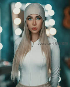 金发美女化妆镜前特写