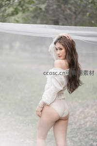 雾中少女侧身回眸薄纱飘逸