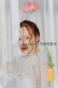 朦胧纱帘后红发女子的梦幻瞬间