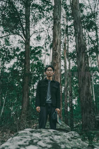 森林深处沉思的独行者身影