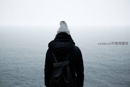 孤影伫立雾海，静思远方