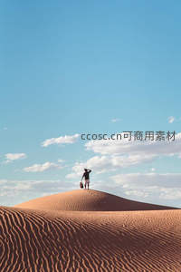 沙丘之巅，旅者眺望无垠蓝天