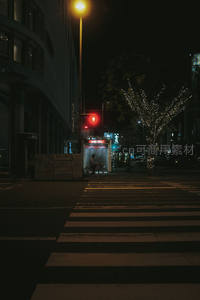 夜色中单车骑行穿过斑马线