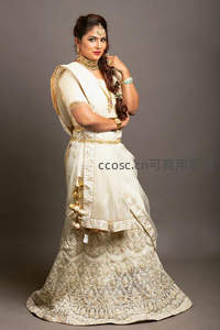 米白蕾丝印度礼服优雅女子