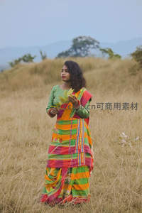 田野中身着彩纱丽的女子