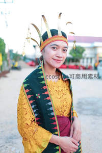 金冠黄衣女子微笑展现传统风采