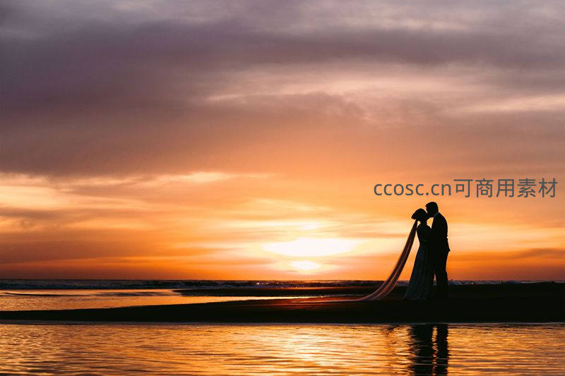 海边日落剪影婚礼时刻