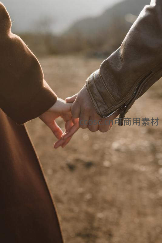 牵手漫步夕阳下的田野