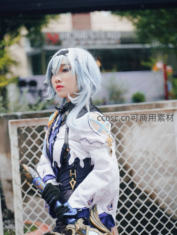 银发少女身着精致战甲，眼神坚定