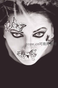 黑白艺术妆容，蝴蝶贴面神秘优雅