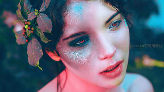 梦幻精灵妆容与自然植物点缀