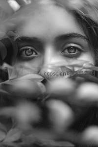 黑白光影中凝视的双眸