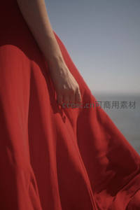 红裙拂海风，优雅与自然交融