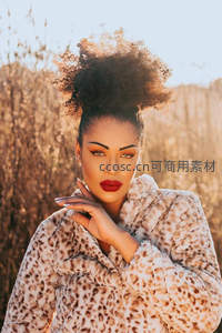 豹纹大衣夕阳下优雅女人