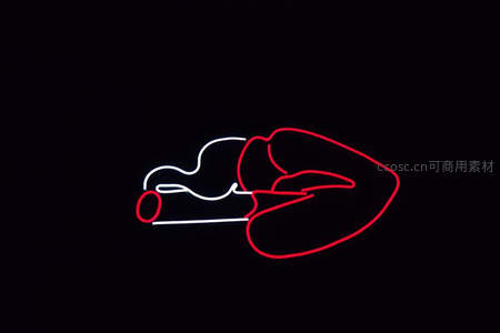 霓虹线条描绘吸烟嘴唇抽象艺术