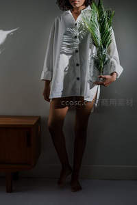白衬衫与绿植的光影艺术