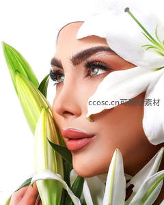 白百合与女性侧颜的柔美特写