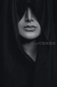 黑纱遮面的神秘黑白人像