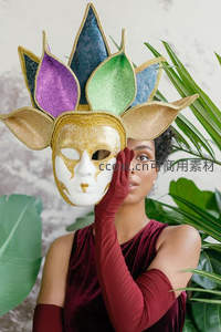 佩戴华丽威尼斯面具的优雅女士