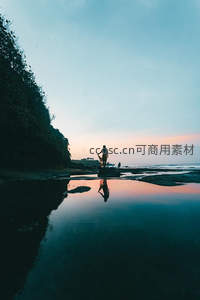 水镜倒影：海岸线上的优雅身影