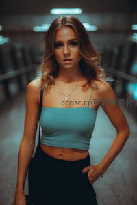 地铁通道中的冷艳身影