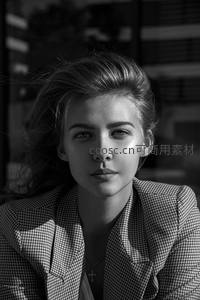 黑白光影下的干练女性肖像