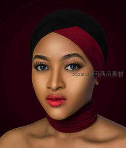 红黑头巾下的自信美人肖像