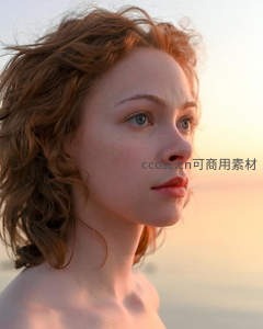 夕阳下红发女子的温柔侧颜