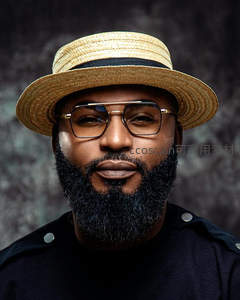 戴草帽眼镜的绅士，自信从容的微笑