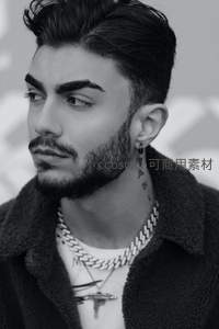 黑白风格胡须男侧脸特写