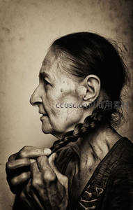 侧颜岁月：编发老妇人的静谧侧面剪影