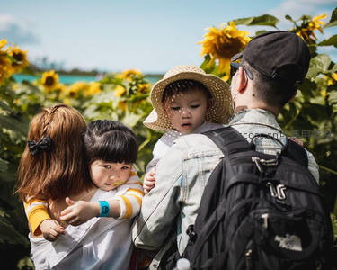 向日葵花海中的温馨家庭时光