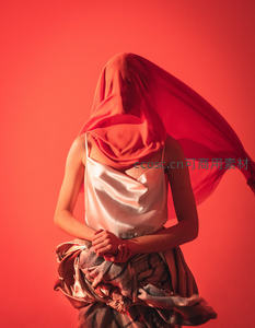 红纱覆面的神秘丝质裙女