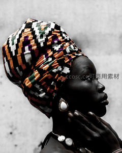 非洲风情头巾与银饰侧颜肖像