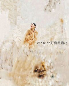米色长裙女子倚靠石墙凝望