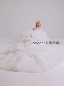白色蓬松礼服中的优雅女性
