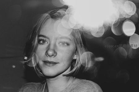 夜色光斑中微笑的女孩特写