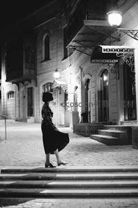 夜色石阶上的优雅剪影