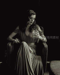 暗调长裙女子沉思独饮